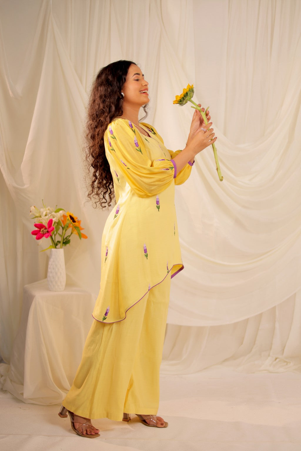 Yellow MulChanderi Co-ord Set