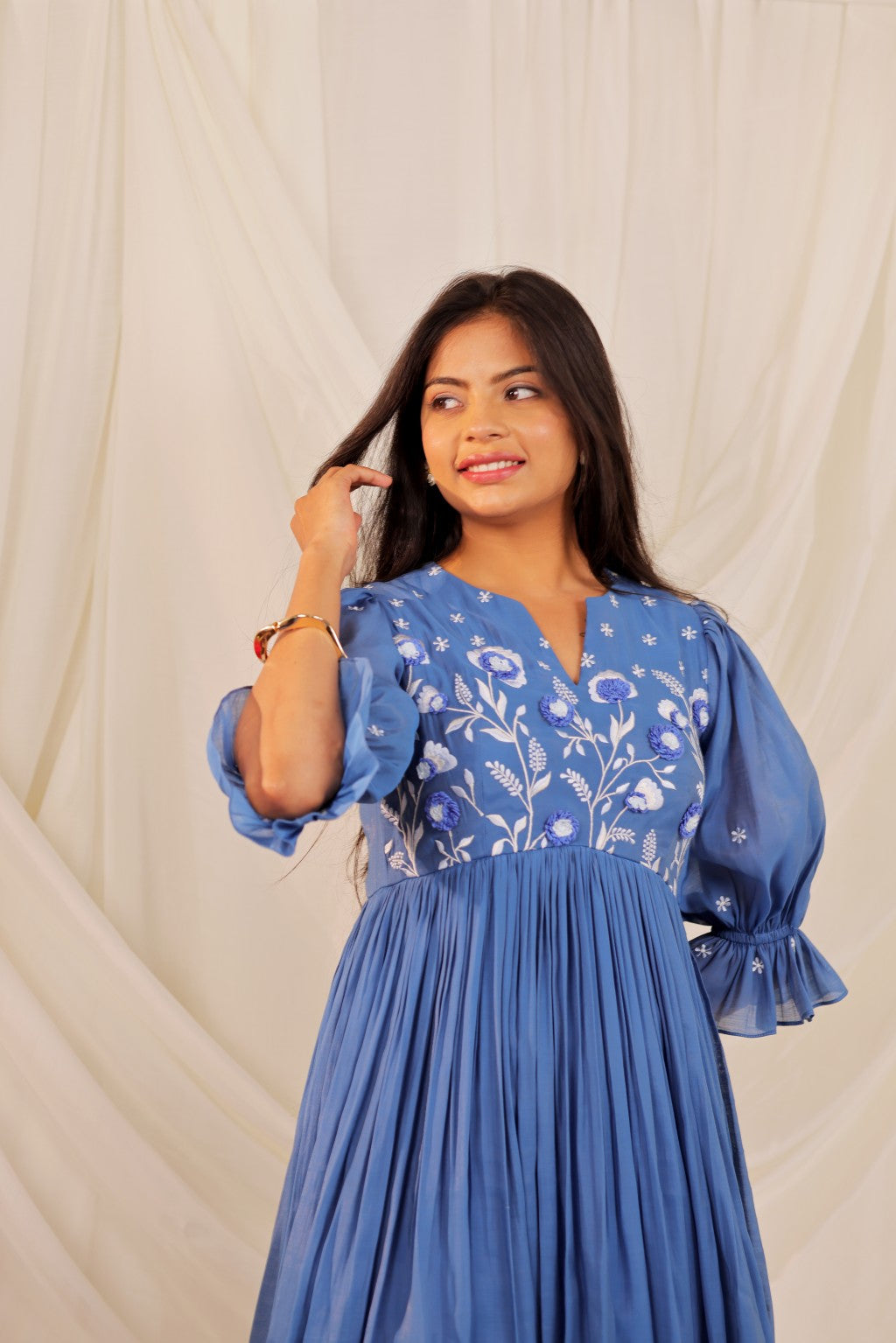Blue Floral Anarkali Set