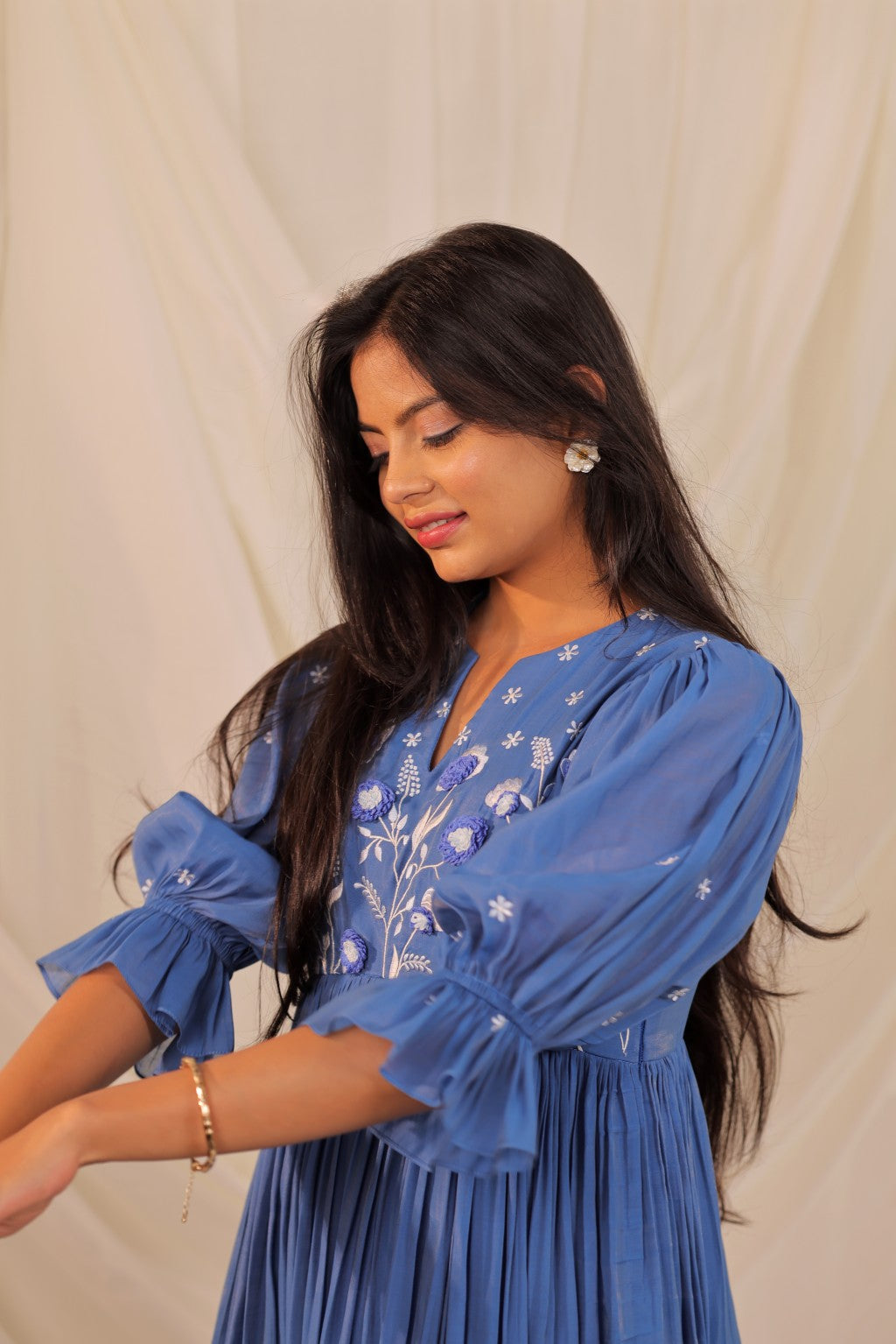 Blue Floral Anarkali Set