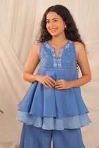Blue Layered Peplum Set