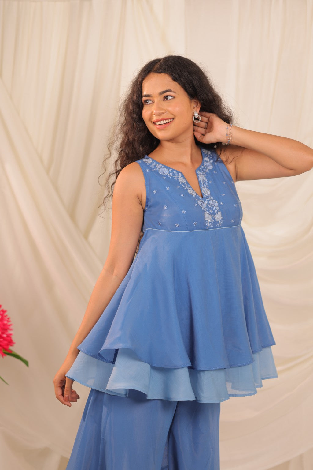Blue Layered Peplum Set