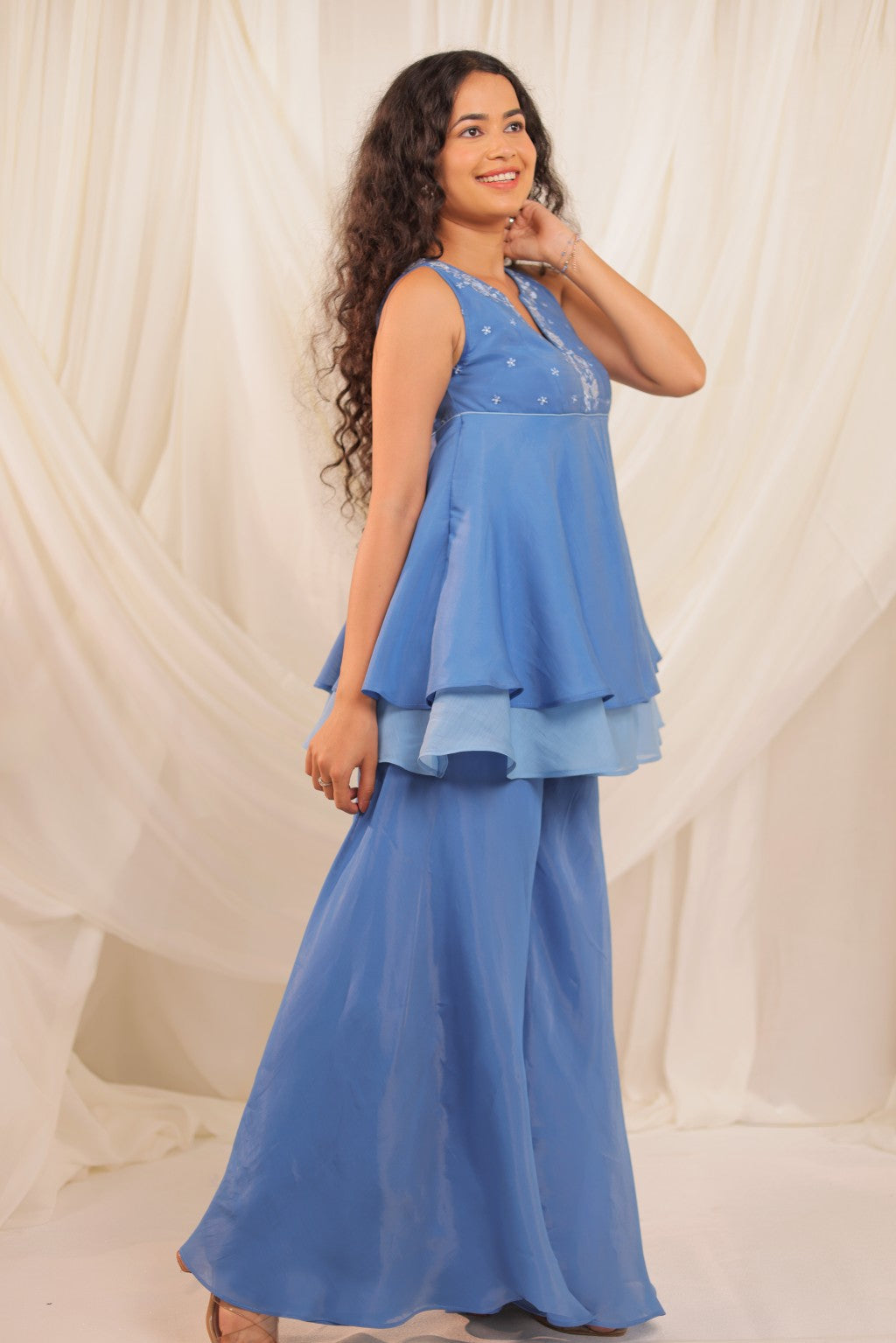 Blue Layered Peplum Set