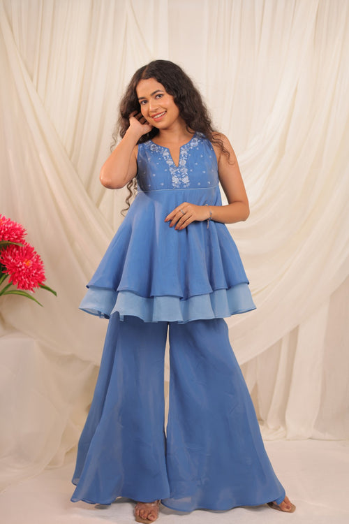 Blue Layered Peplum Set