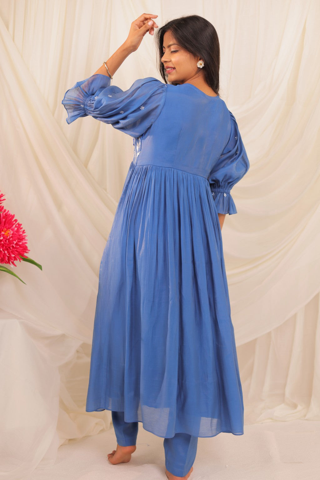 Blue Floral Anarkali Set